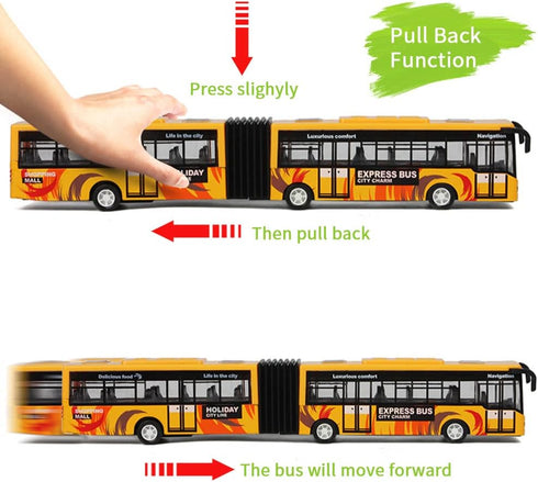 City Bus Toy for Kids, Die Cast Alloy Pull Back Vehicles, Electric Bus with Sounds and Lights Educational Gift