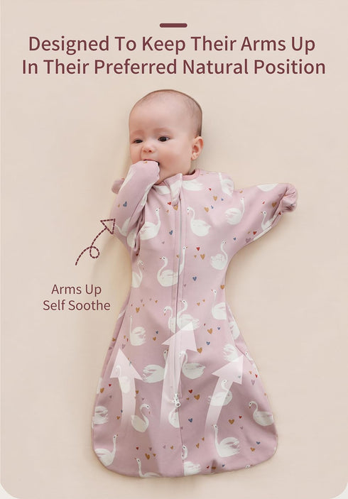 2-Way 0-3 insular Baby Transitional Swaddle with Zipper Newborn Sleep Sack Arms Up Infant Sleeping Bag Wearable