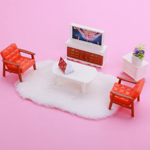 Cobee 2Pcs Miniature Carpets, 1:12 Dollhouse Wool Rug, White Furry Rugs for Dolls House Accessories Play Set