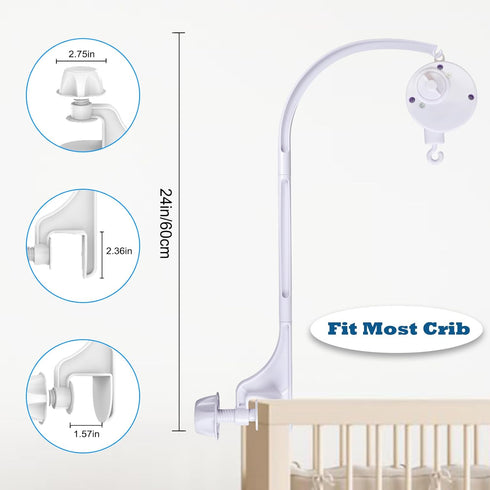 SAGOOITS 24 inch Baby Crib Mobile Bed Bell Holder Arm Bracket, with Music Box, The Foundation can be Adjusted Width-DIY