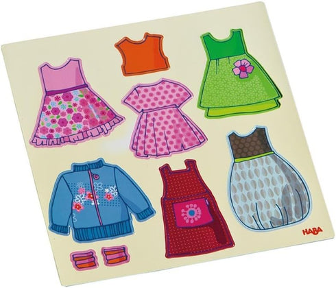 HABA Dress-up Doll Lilli Magnetic Game Box - 54 Magnet Pieces and 4 Backgrounds in a Metal Tin Sturdy