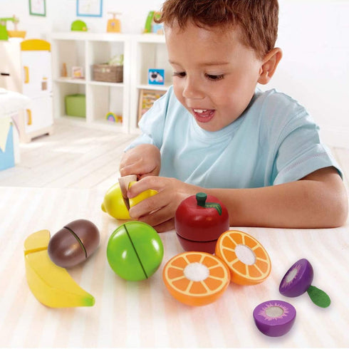 Wooden Play Food for Kids - Kitchen Cutting Fruits and Vegetables for Toddlers, Educational Toys