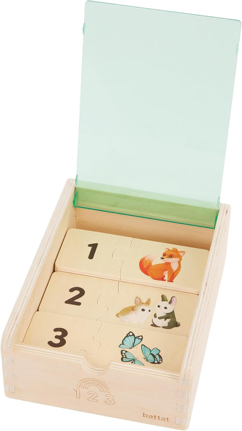 Battat One-Match Numbers Wooden Puzzle for Toddlers - Educational Self-Correcting Puzzles with Storage Box