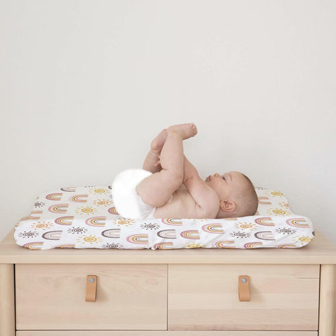 Boho Sunshine Rainbow Changing Pad Cover, Colorful Rainbow Sun Baby Changing Table Pad for Boys Girls 32''x16''