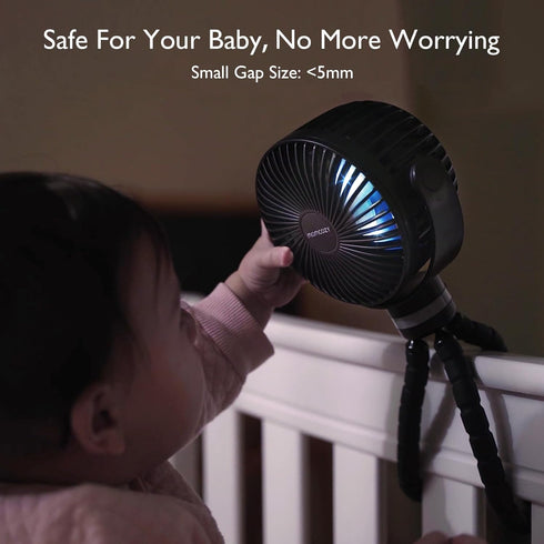 Momcozy 8000mAh 27H 4 360Rotate 2 Portable Stroller Fan | Ultra-long Battery Life | Detachable Speed | Modes LED Night
