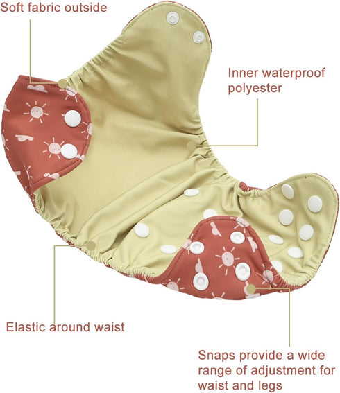Adjustable Baby Cloth Diaper Cover for Prefolds, Flats, or Fitted Diapers - Reusable & Waterproof