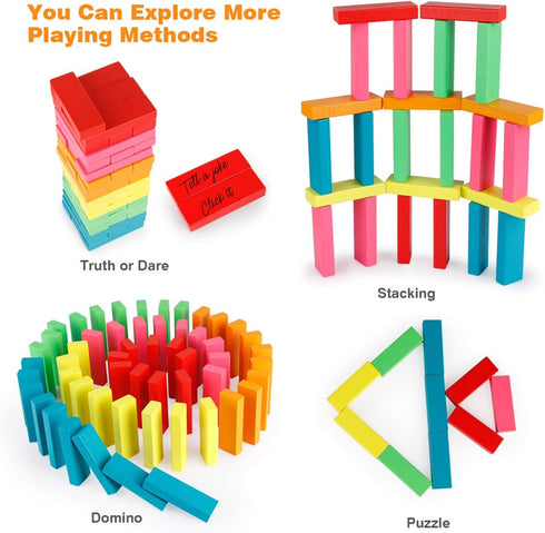 Coogam Wooden Blocks Stacking Game with Storage Bag, Toppling Colorful Tower Building Blocks Balancing Puzzles