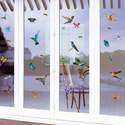 32Pcs Watercolor Butterfly and Hummingbird Stickers, Self Adhesive Wall Decals for Bedroom, Nursery, Kids Playroom