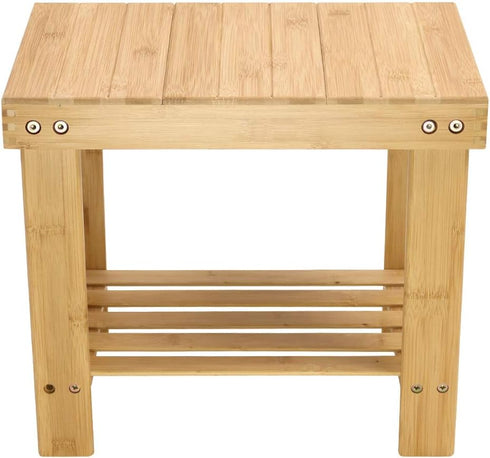 KKTONER Bamboo Step Stool with Storage Shower Bench with Shelf Foot Stool for Bathroom Living Room Bedroom Natural