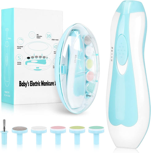 6 1 Trimmer Electric Nail File Drill for Baby No Sharp Claws Hurt, in Safety Cutter Clipper for Toes and Fingers (Blue)