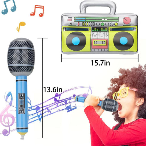 Inflatable Musical Party Props - Guitar, Saxophone, Microphone Balloons for 70s 80s 90s Birthday Decor
