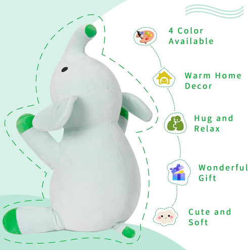 24in Weighted Elephant Stuffed Animal, 4.2Lb Plushie Throw Pillow for Adults, Boys, and Girls (Green)