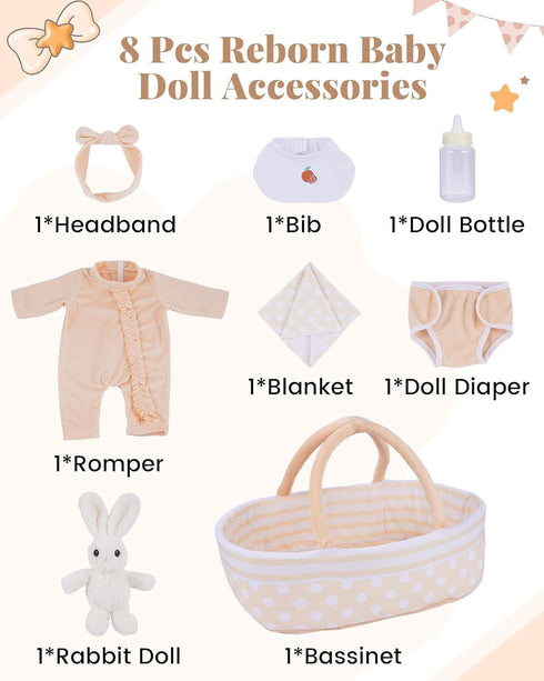 8 Set 17-22 Inch BABESIDE PCS Reborn Baby Doll Clothes with Bassinet for Dolls Babys Doll Clothes Outfit Accessories