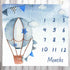 Blue Baby Monthly Milestone Blanket, Cartoon Hot Air Balloon Star, 48x40 Inches