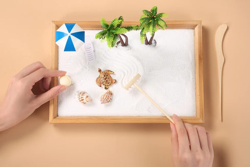 Japanese Zen Garden for Desk, Mini Small Beach Zen Garden Kit for Desk, Meditation Accessories Desktop Sandbox