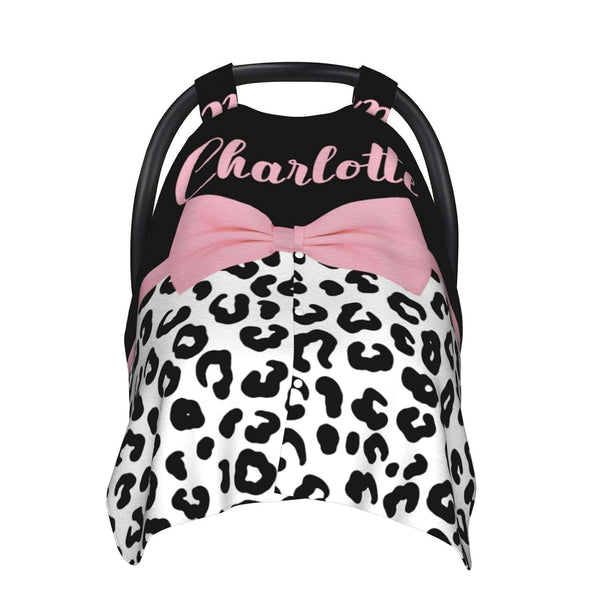 COWSROCK Pink Bow with Leopard Print Custom Name Baby Car Seat Cover Personalized