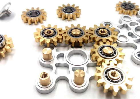 Pure Brass Fidget Spinner, Gears Linkage Toy for Focus Meditation, EDC, ADHD, 9 Gears, White