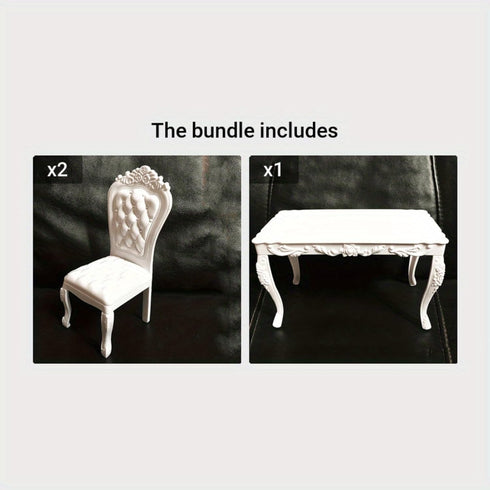 seteu 1:6 Set, Miniature Scale White Victorian Dining Table and Chair Dollhouse Furniture, Decorative Accessories