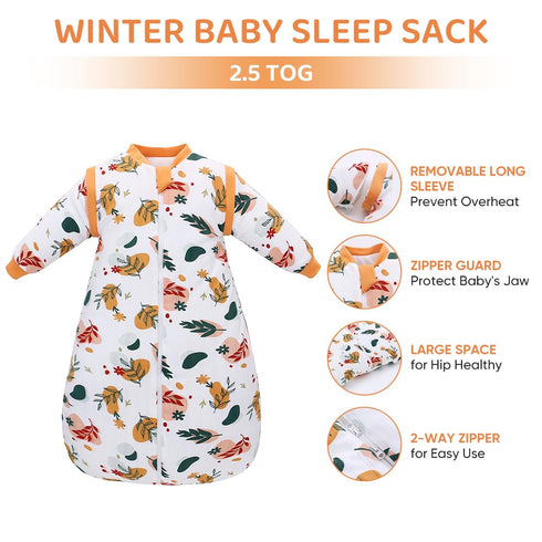 amo nenes 2.5 0-6M Baby Sleep Sack, TOG Winter Wearable Blanket, Removable Long Sleeves Baby Sleeping Bag for Infants