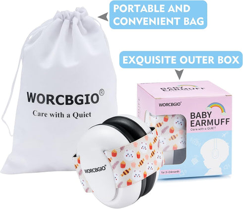 Infant Noise Cancelling Ear Protection Muffs, Adjustable Elastic Headband for Toddler Hearing (Bear, White)
