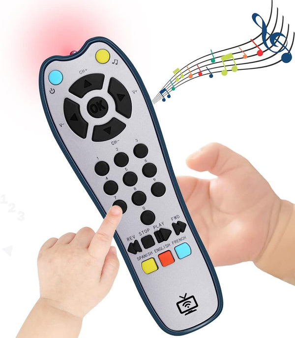 Baby Realistic TV Remote Control Toy with Light and Sound, Adjustable Volume, Educational Musical Toy for 3+ Months