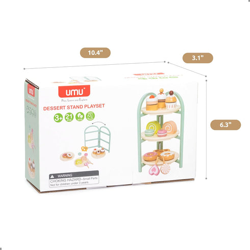 Playset Set 3 4 5 6 UMU Wooden Dessert Pretend Play Kitchen Toy with Stand, Cupcakes, Donuts, Macarons, Candy & More