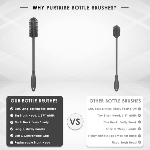 Purtribe (1 Pack, Silicone Bottle Brush, Water Bottle Cleaner Brush with Long Handle, Perfect for Cleaning Narrow Neck