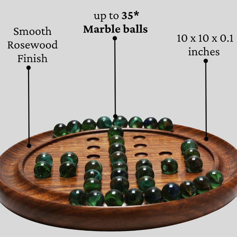 Handcrafted Wooden Solitaire Marble Game – 33 Marble balls Solitaire Board Game Wood Large - Board Strategy Game for Adults and Family - Board Games Gifts