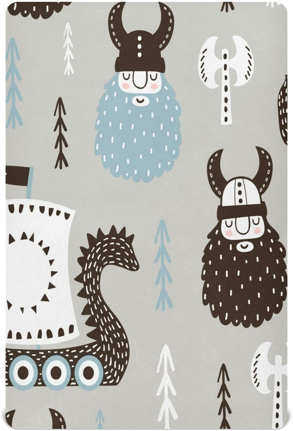 YEGAME Viking Boat Grey Fitted Crib Sheets for Unisex Baby, Soft and Breathable