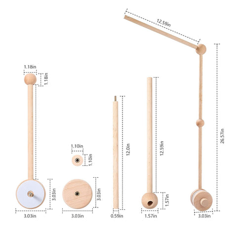 Set Baby Crib Mobile Arm Wooden Holder with Rotating Music Box Nursery Decor Attachment Safe Anti Slip for Baby Girls