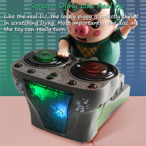DJ Pig - Funny Musical Toy for Toddlers, Scratch DJing Pig with Dynamic Music and Colorful Lights