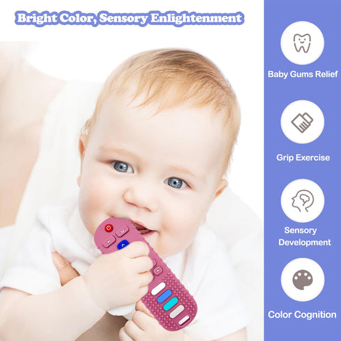Baby Teething Toys, Food Grade Silicone Teether for Babies 3-18 Months, TV Remote Shape Chew Toys, BPA Free