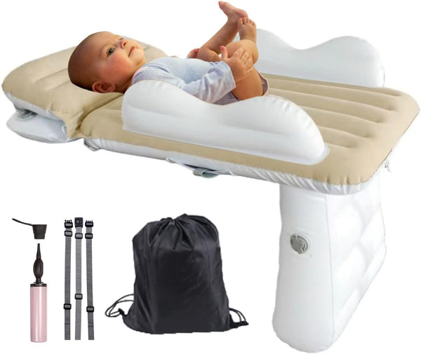 Inflatable Toddler Travel Bed for Kids, Portable Bassinet with Hand Pump, Safety Belt, Carry Bag, Foldable Infant Crib