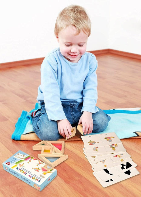 BOHS Translucent Tangram with Multilingual Activity Cards - 1 Inch Thickness, Preschool Gift, Window Puzzle Toys