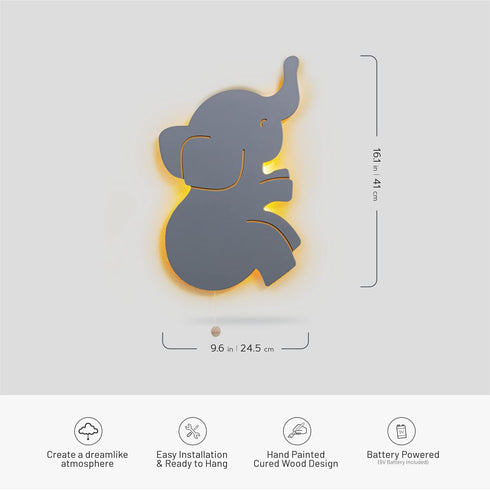Lumipets Lighted Elephant, Nursery Night Light, Wall Mounted Lighted, Battery Operated Cloud Light SignLightweight