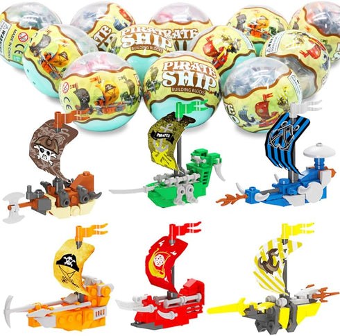 WODMAZ 12PCS PreFilled Easter Eggs with Pirate Ship Building Blocks, Surprise Eggs Filled