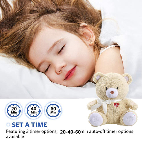 9 BEREST Sleeping Bear Baby Sleep Soother- Mom's Heartbeat White Noise Machine Infant Stuffed Animal Bear Toy Sleeping