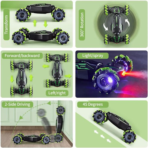 4WD Remote Control Gesture Sensor Car, Hand Controlled Stunt Car, Double-Sided Vehicle 360° Rotation with Light and