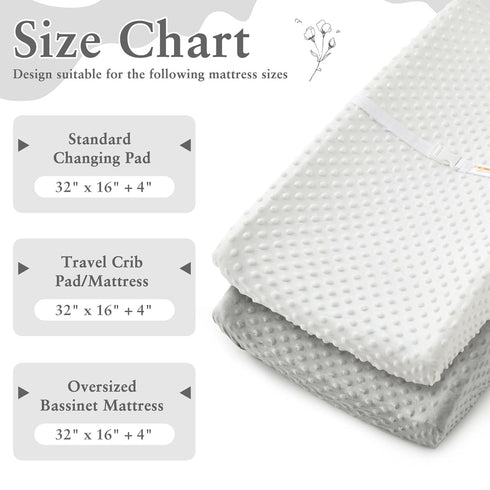 Homiest 2 Pack Changing Pad Cover, White + Light Gray Changing Table Sheets, Ultra Soft Fleece Minky Dot Fabric