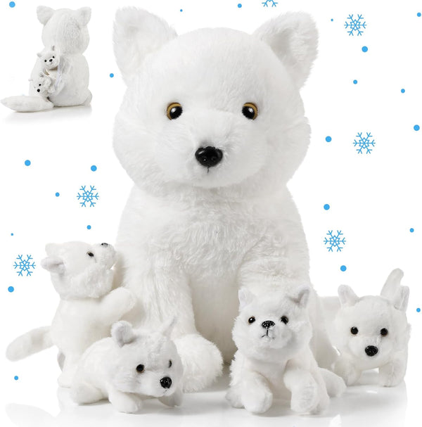 Lenwen 5 Pcs Stuffed Animal Bulk 1 Mommy Plush with 4 Cute