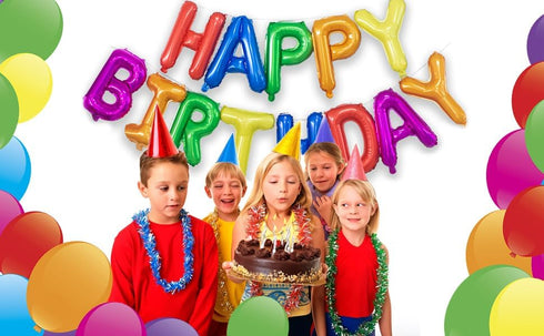 Rainbow Happy Birthday Balloons Banner, 16 Inch Mylar Foil Letters, Reusable Party Decorations