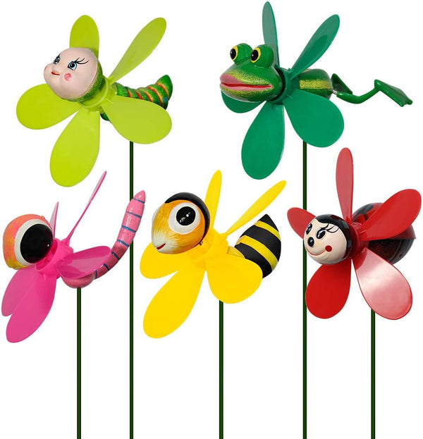 Garden Decor Pinwheels - 5-Pack Colorful 3D Insect Whirligigs Wind Spinners for Yard and Garden Decorations