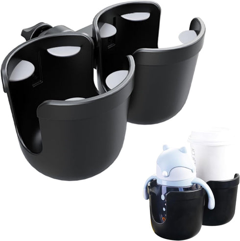 JINKEY Universal 360°Rotation Dual Cup Holder for Baby Stroller, Adjustable 2 in 1 Attachment for Bike