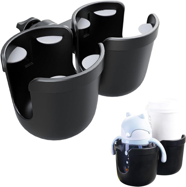 JINKEY Universal 360°Rotation Dual Cup Holder for Baby Stroller, Adjustable 2 in 1 Attachment for Bike