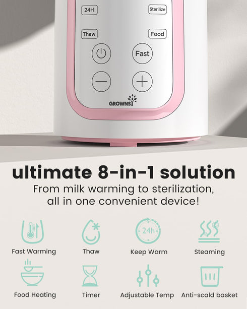 Grownsy Bottle Warmer, Fast Baby Bottle Warmer for All Bottles, Milk Warmer for Breastmilk or Formula, Smart