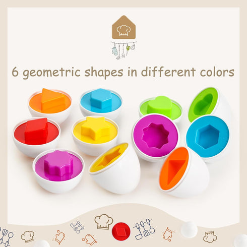 HANSGO 6PCS Matching Egg Shape Sorter Toy for Toddlers 1-3, Educational Toy for Kids, Baby Easter Toy Eggs