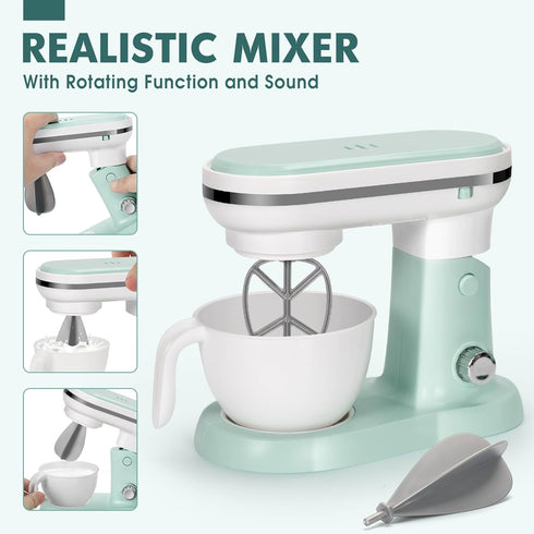 Pretend Play Kitchen Appliances Toy Set with Coffee Maker, Mixer, Toaster, Blender, and Accessories for Kids