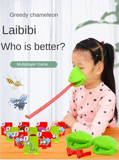 Frog Tongue Game with Blowing Air - Two-Pack and Four-Pack, Multiplayer Game with Insect Cardboard Included