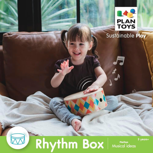 PlanToys Rhythm Box, Sustainably-Made Toddler Drums for Creativity and Fine Motor Skills, Natural Wood