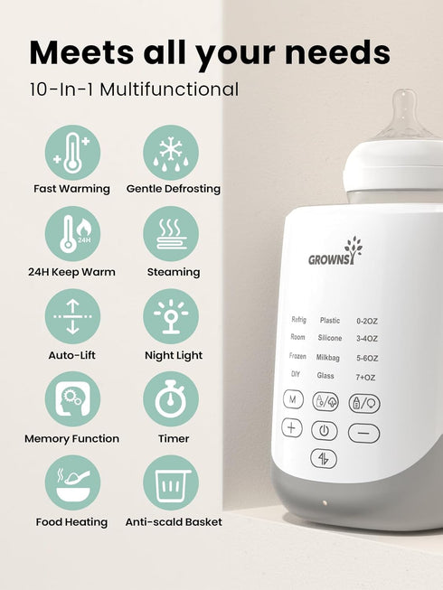 Grownsy Nutri Bottle Warmer with Innovative Auto-Lift Feature, Retain Fullest Nutrients Compact Baby Bottle Warmer